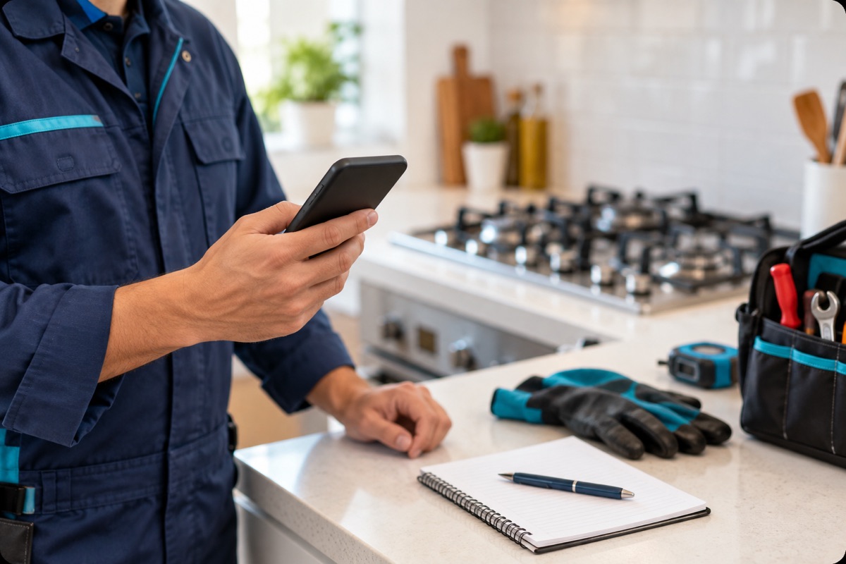 Técnico coordinando una visita por WhatsApp